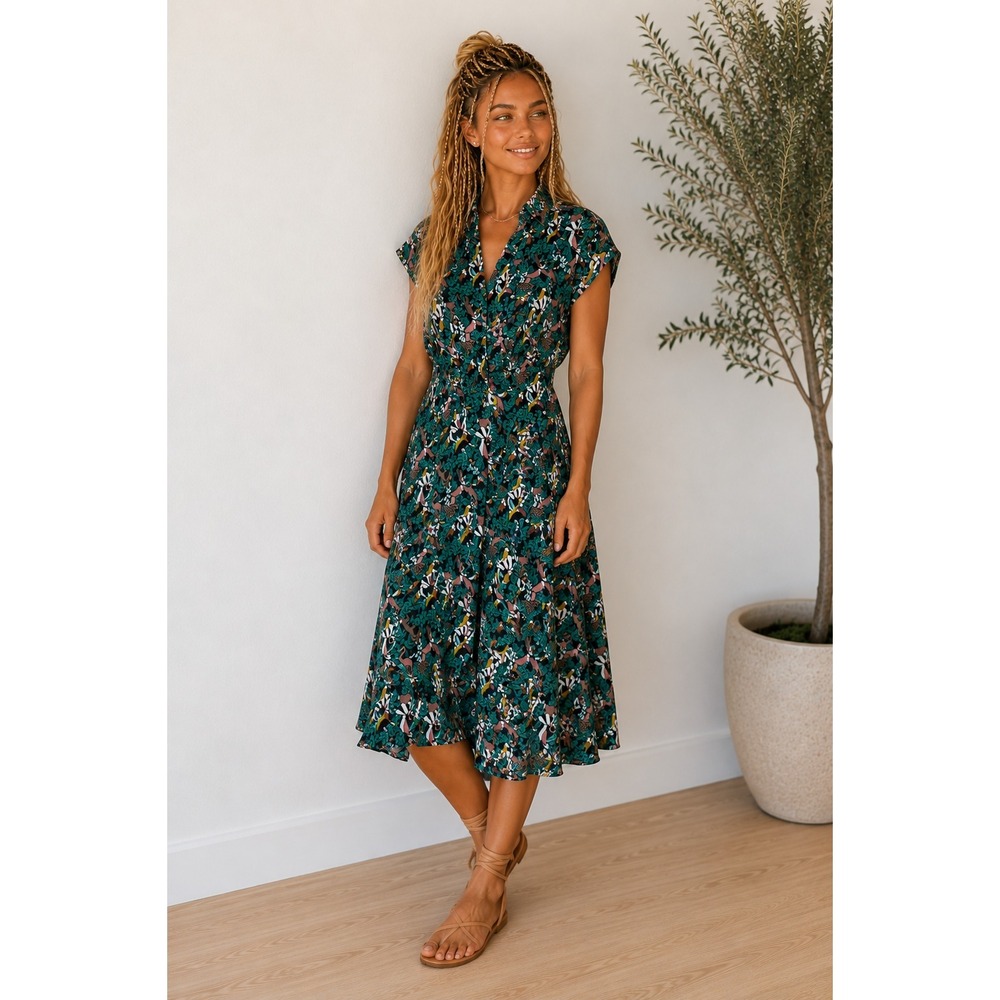 Boden Tropical Jungle Print Dress Womens Size 12 Safari Flamingo Toucan Vacation